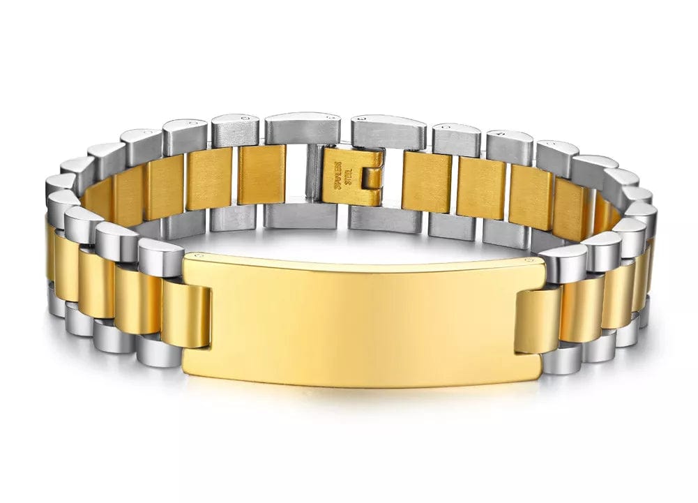 Steel and Gold Mens Stainless Steel Bracelet