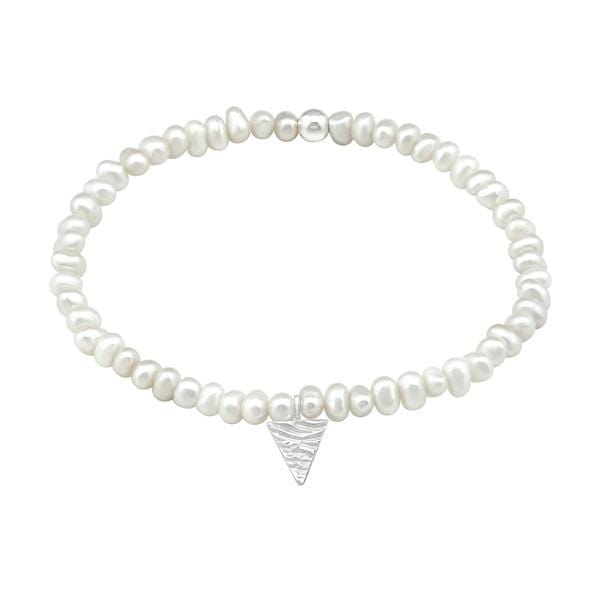 Fresh Water Pearl and Silver  Triangle Bracelet 