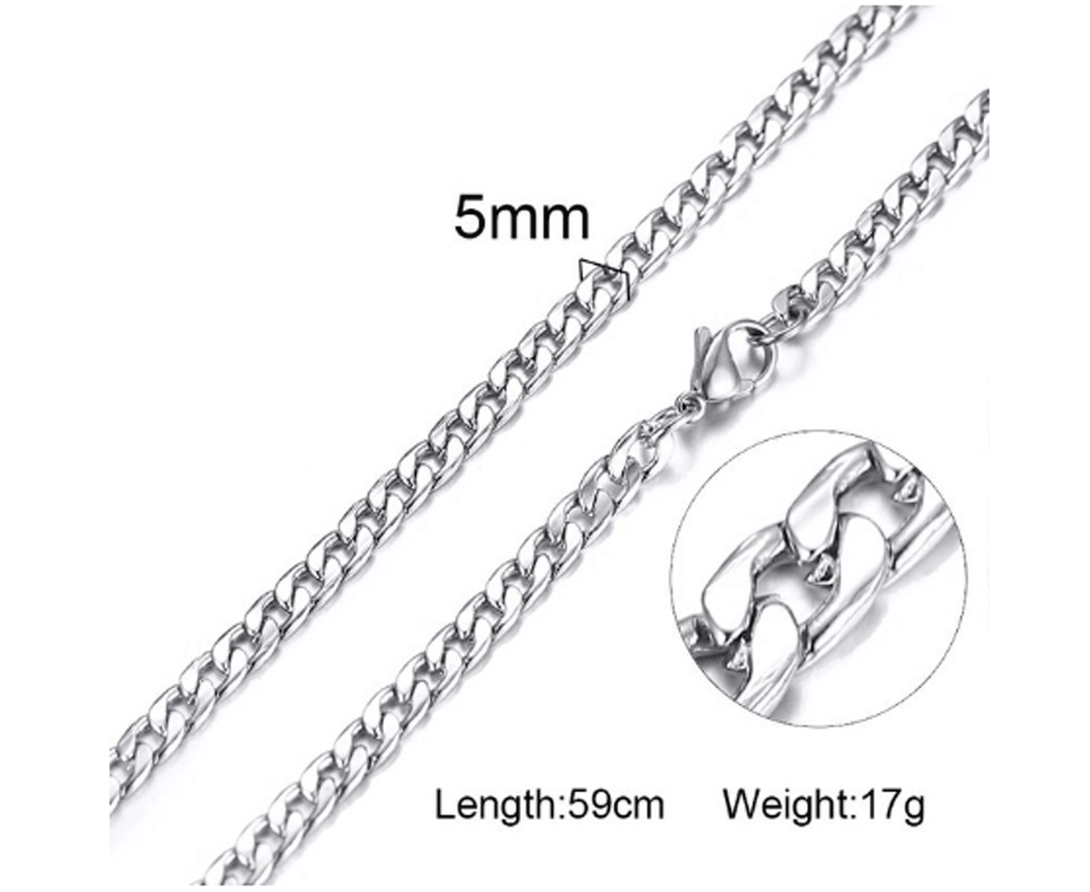 Mens Stainless Steel Silver Cuban Link Chain 5mm