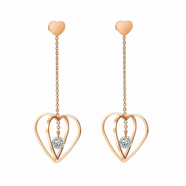 Stainless Steel Rose Gold Cubic Zirconia Earrings