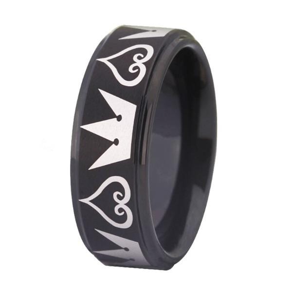 Tungsten Black Hearts and Crowns Wedding Ring