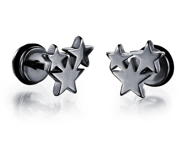 Three Star Steel Earrings