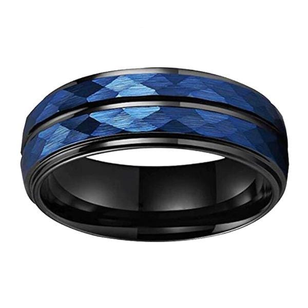 Blue Diamond Grooved Wedding Ring