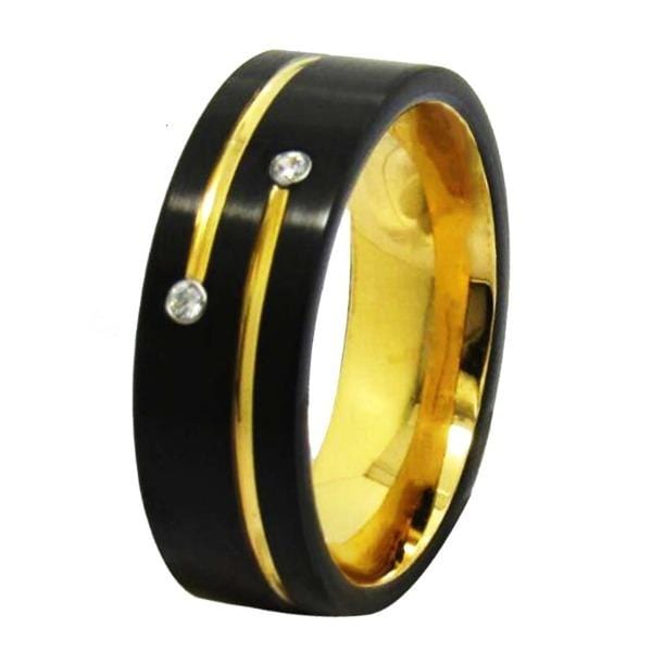 Tungsten Bejewelled Black and Gold Ring