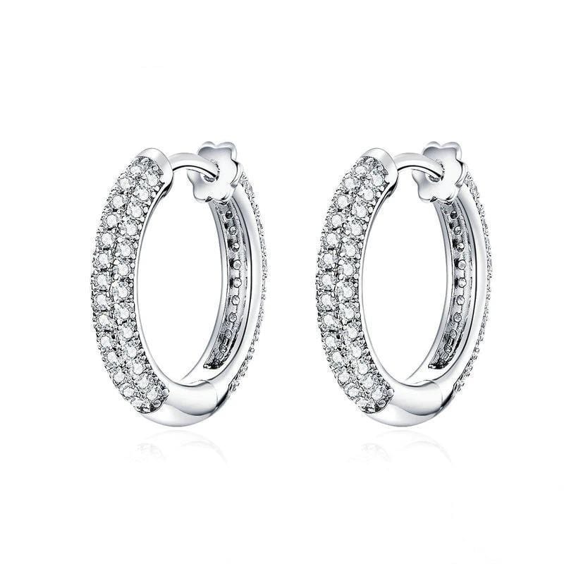 Crystal Studded Silver Hoops