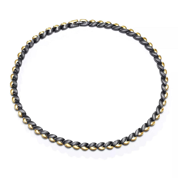 Men's Gold Black Titanium Magnetic Therapy Necklace