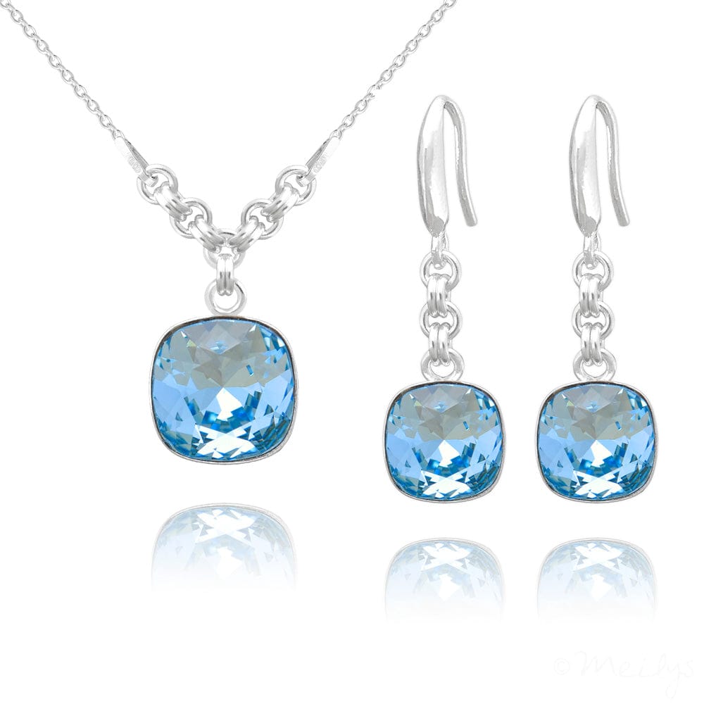 Luxury Aquamarine Earrings & Necklace Jewellery Set