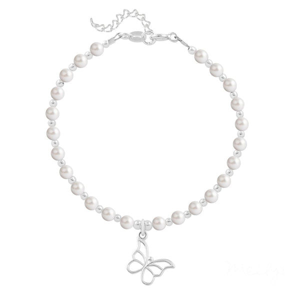 Silver Pearl Butterfly Bracelet