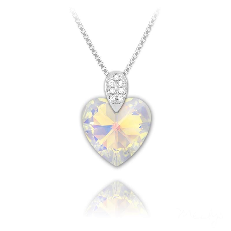 Silver White AB Swarovski Crystal Heart Necklace