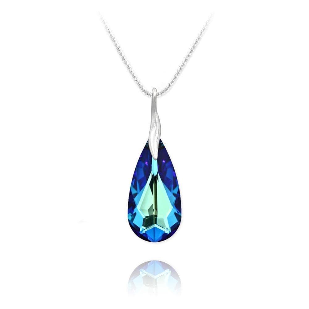 Silver Multifaceted Crystal  Bermuda Blue Teardrop Necklace