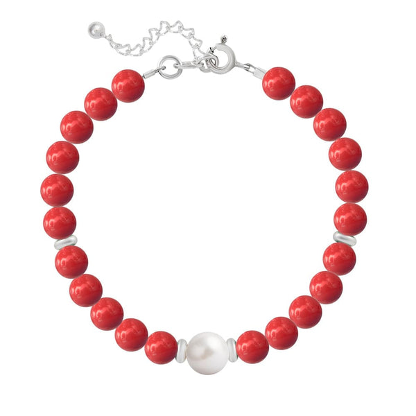 Silver Red Pearls Fine Bracelet