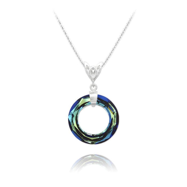 Silver  Bermuda Blue Crystal Ring Necklace