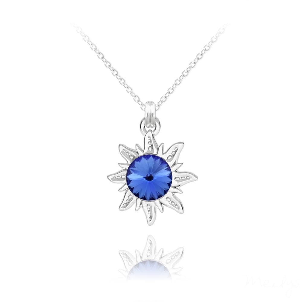 Silver Sun  Geniune  Sapphire Pendant  Necklace