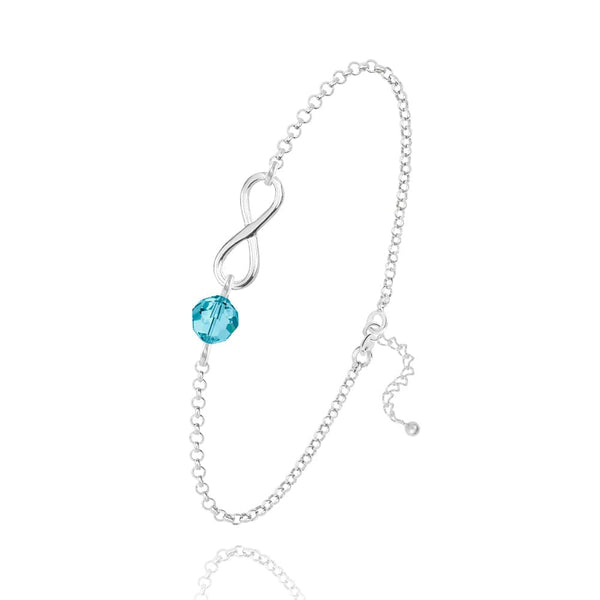 Silver Aquamarine Infinity  Bracelet