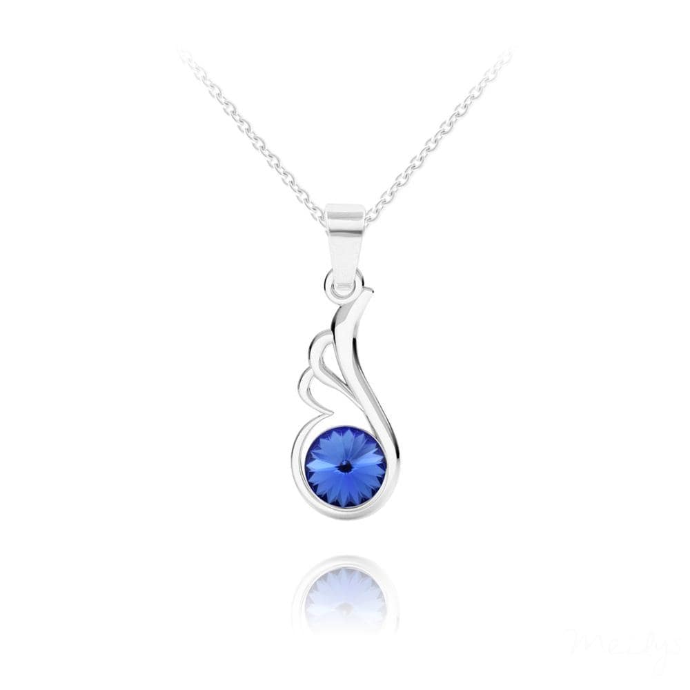 Silver  Angel Wing Geniune Sapphire Pendant Necklace with Swarovski Crystal