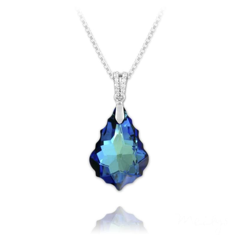 Silver Bermuda Blue Baroque Crystal Drop Necklace