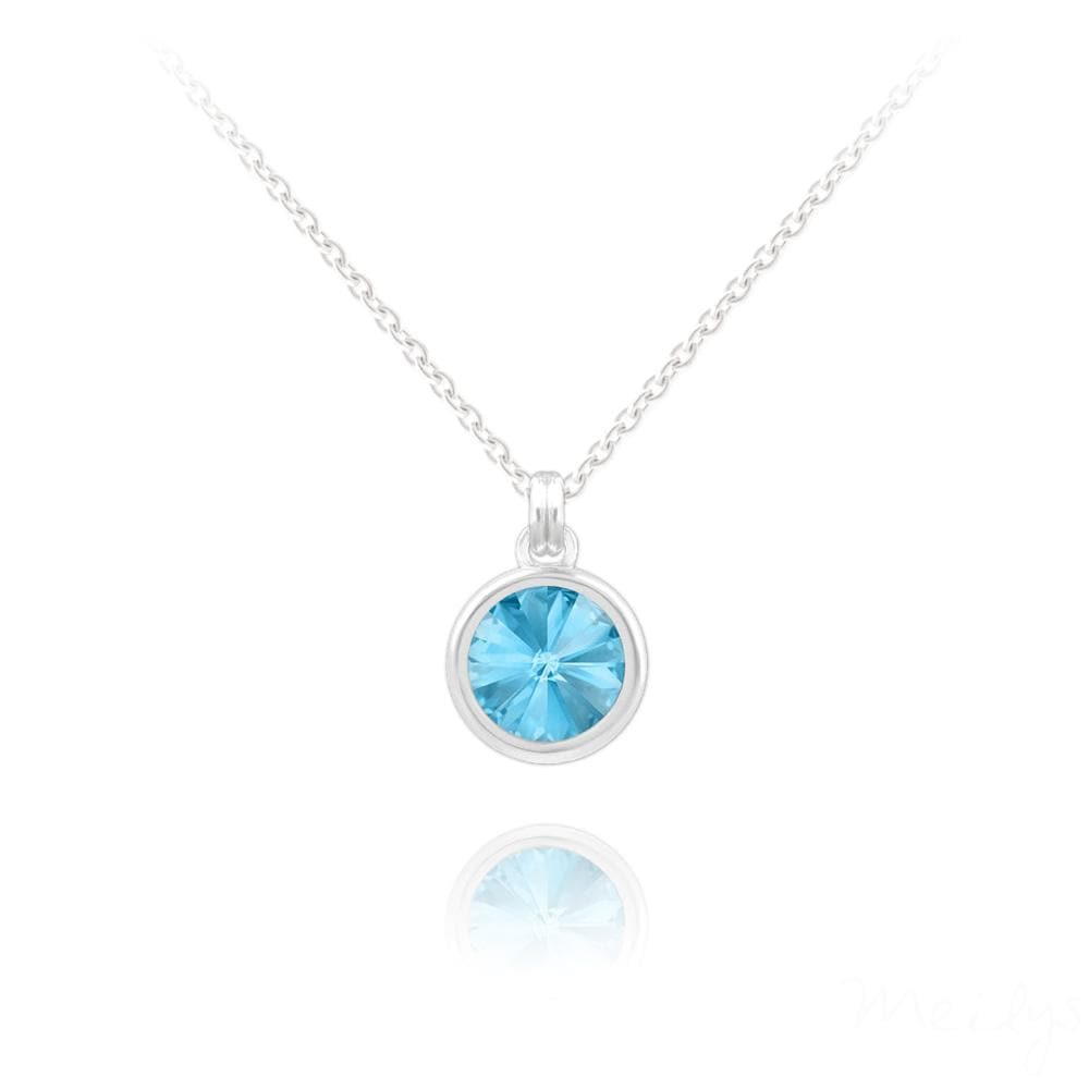 Silver Necklace With Blue Swarovski Crystal