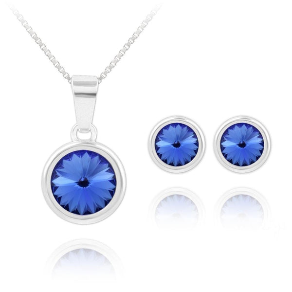 Silver Jewelry Set with Swarovski Crystal Sapphire