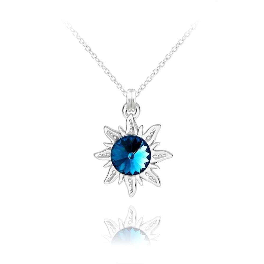 Sun Silver Blue Pendant Necklace with Swarovski Crystal