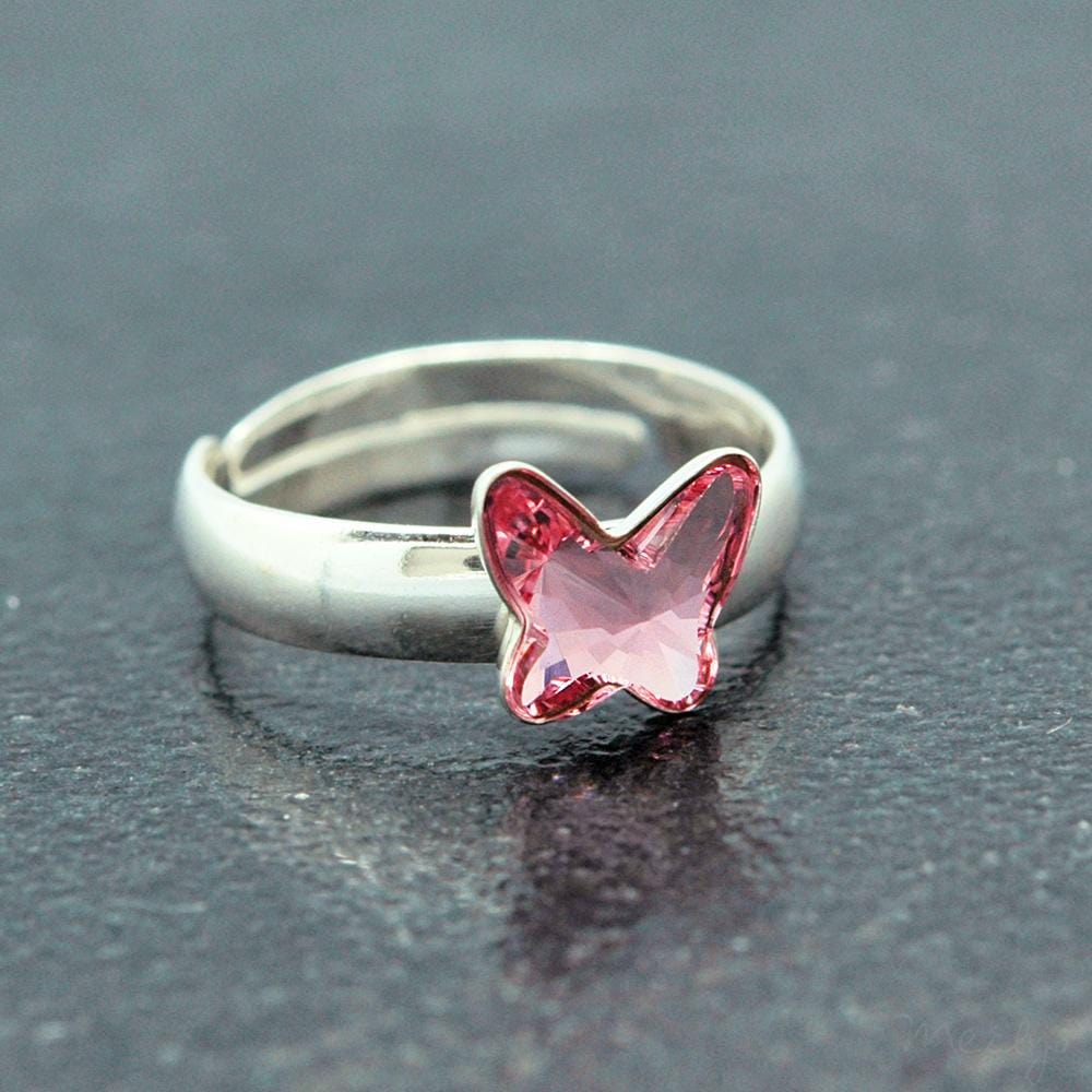 Pink Rose Silver Butterfly ring