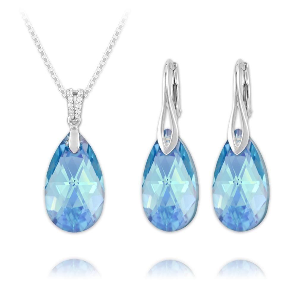 Aquamarine Silver Jewelry Set with Swarovski Crystal