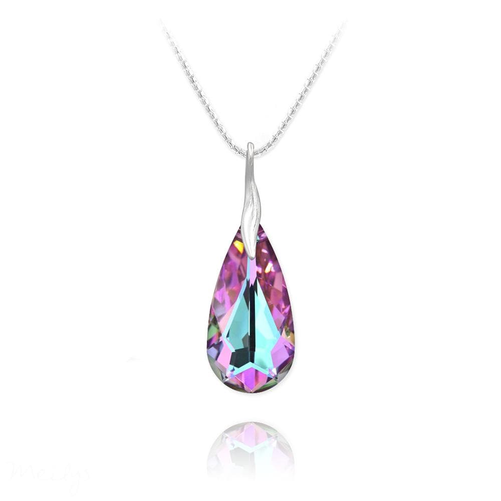 Silver Multifaceted Crystal Vitrail Light Teardrop Necklace