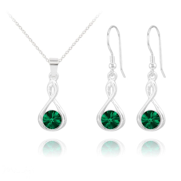 Infinity Fine Silver Emerald Jewellery Set