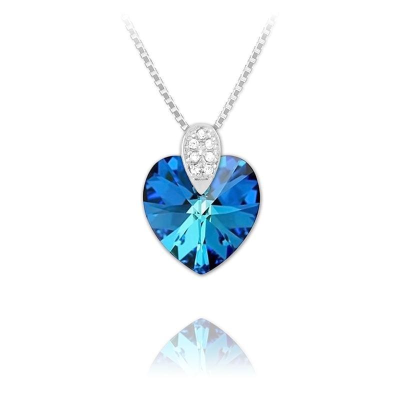 Silver Bermuda Blue Swarovski Crystal Heart Necklace
