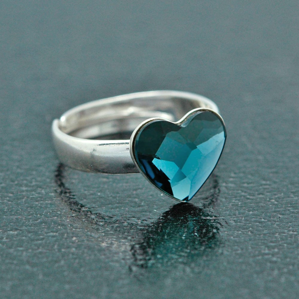 Silver Heart Denim Blue Ring