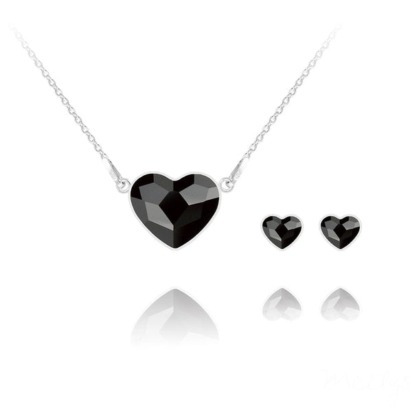 Silver Jet Black Heart Fine Jewellery Set