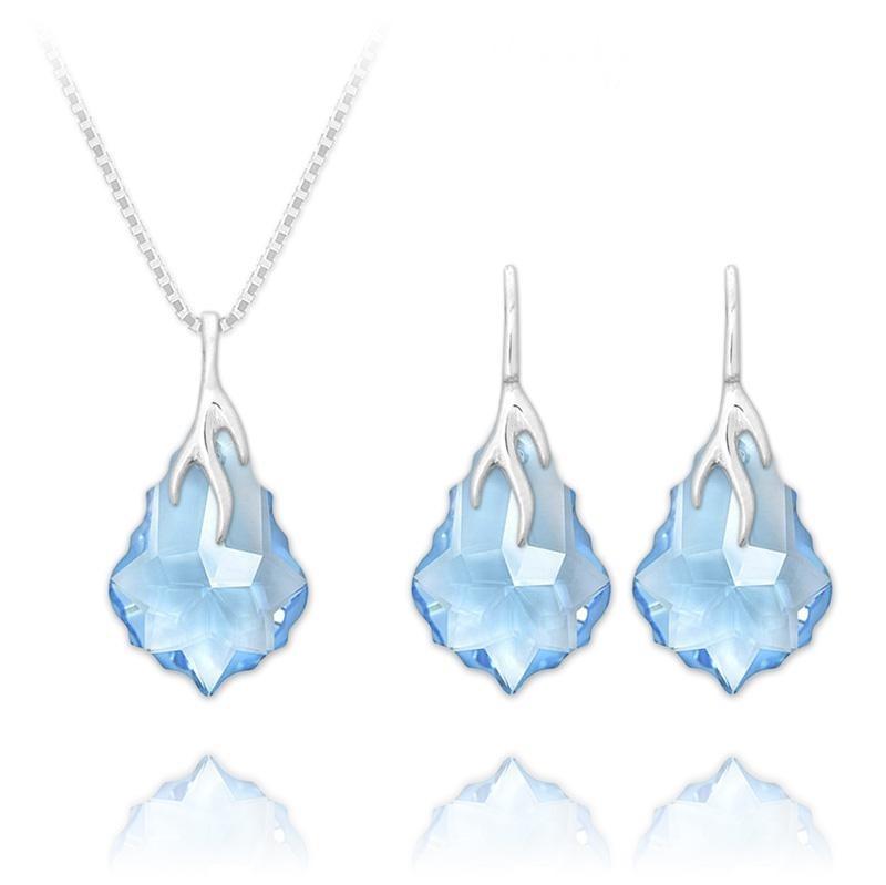 Silver Aquamarine Jewelry Set with Swarovski Crystal