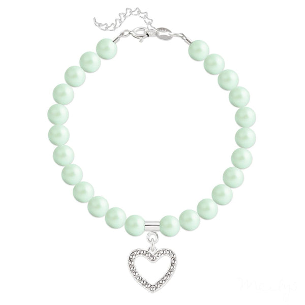Silver Green Pearl Heart Bracelet