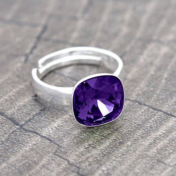 Purple Stone Adjustable Silver Ring