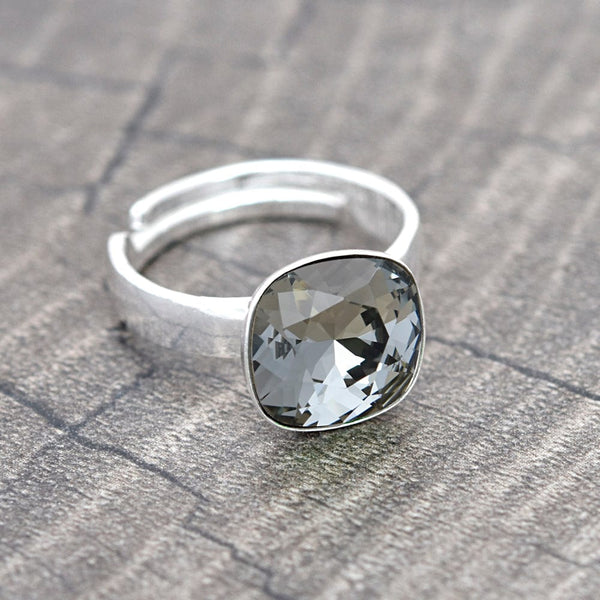Black Diamond Adjustable Silver Ring