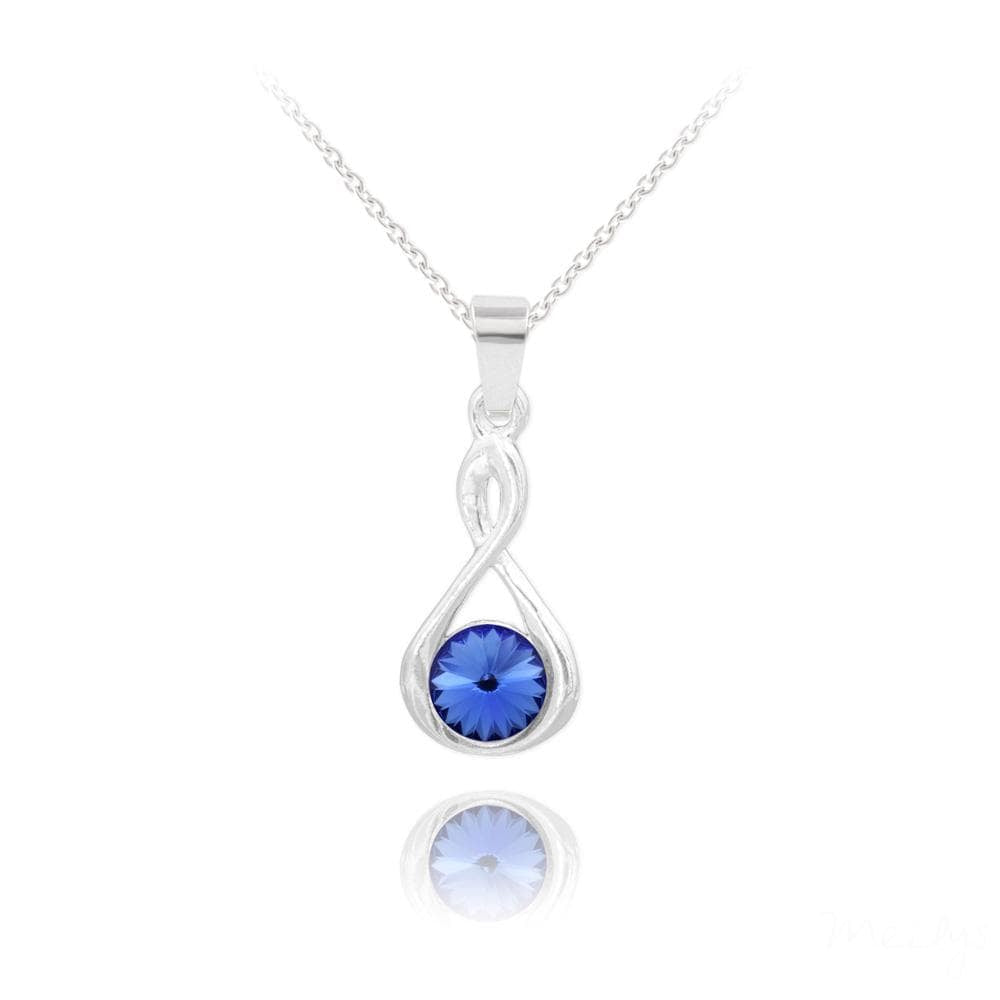 Silver Blue Sapphire  Pendant Necklace with Swarovski Crystal