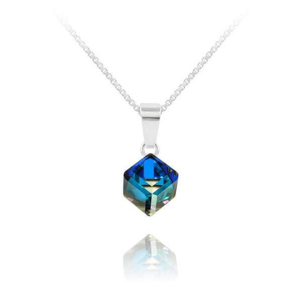 Silver Crystal  Bermuda Blue Cube Necklace