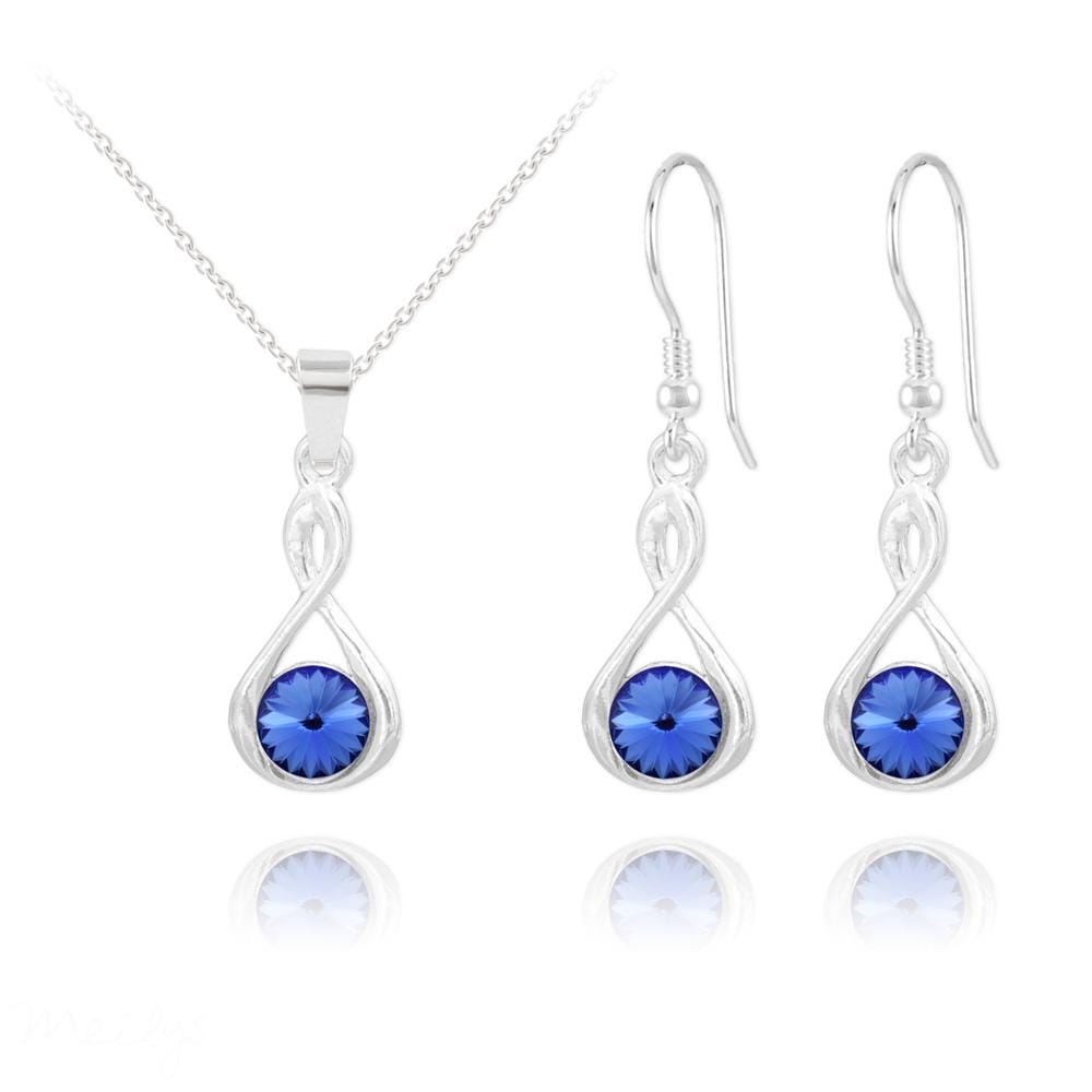 Silver Geniune Sapphire Infinity Jewelry Set with Swarovski Crystal