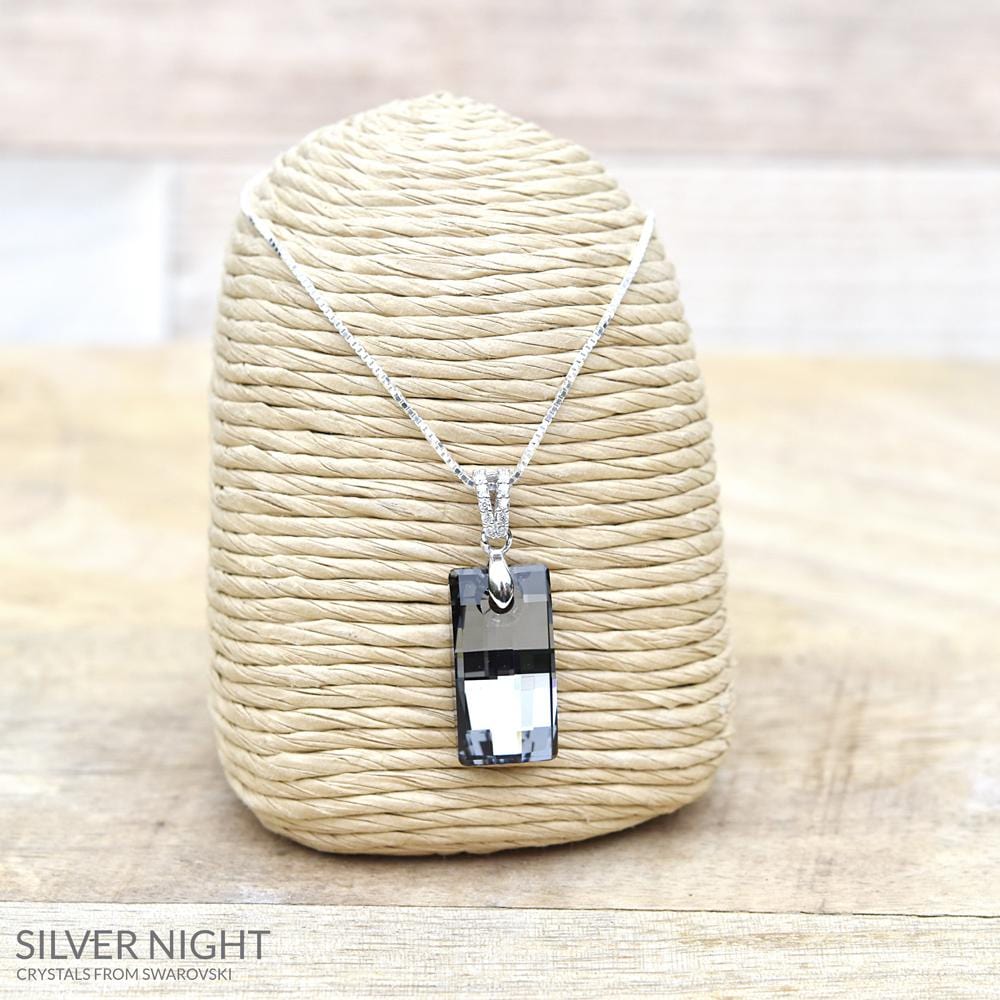 Silver Rectangular  Necklace With Swarovski Crystal