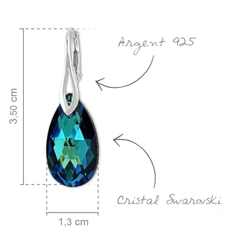 Pear 22mm Silver Earrings  Swarovski Crystal - Bermuda Blue