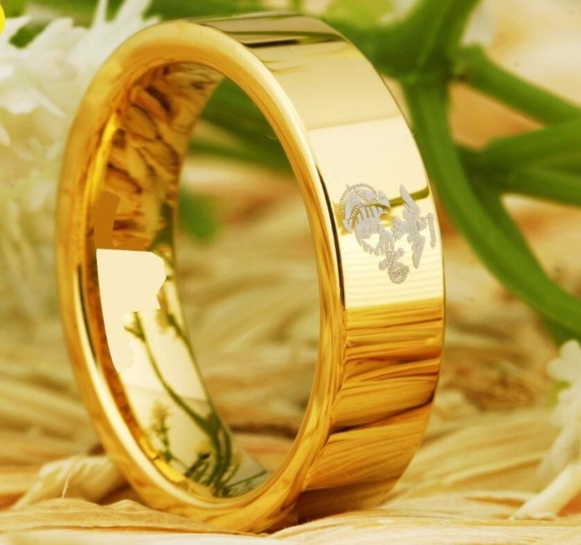 Gold Tungsten Mens Army Ring