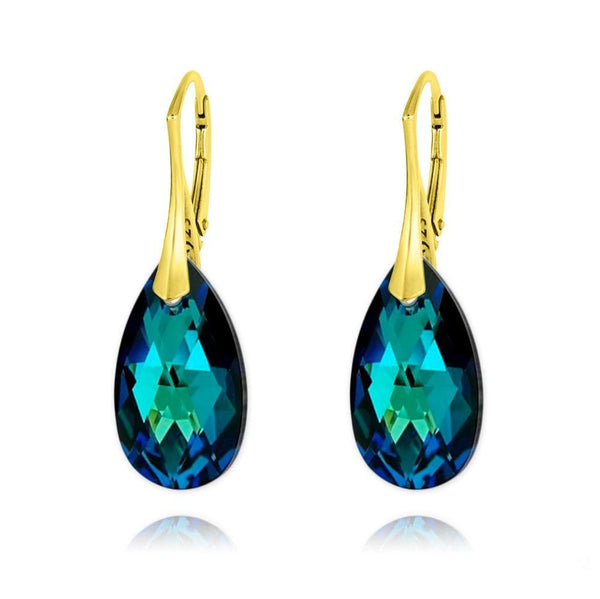 24K Gold  Blue Pear Earrings