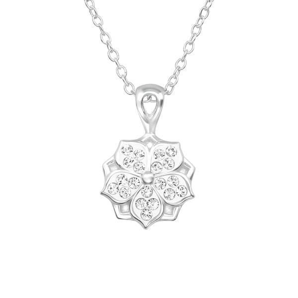 Silver Flower Necklace with Swarovski Crystals