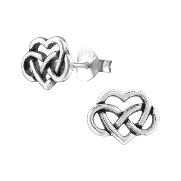 Silver Celtic Heart Stud Earrings