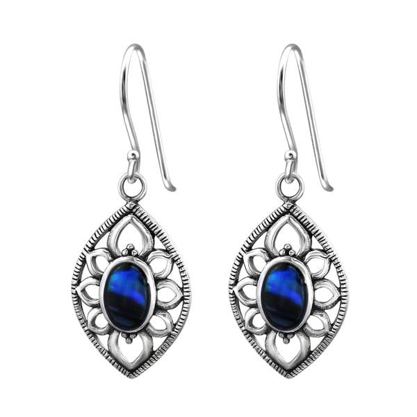 Silver Marquise Abalone Dark Blue Earrings