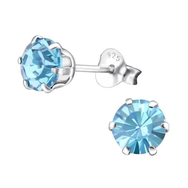 Sterling Silver Stud Earrings  With Swarovski Crystal Aquamarine	