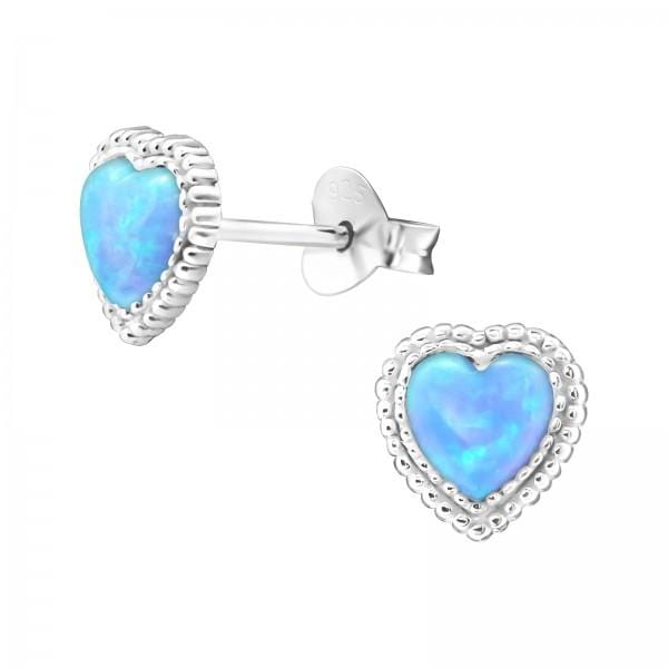 Silver Heart Opal Stud Earrings