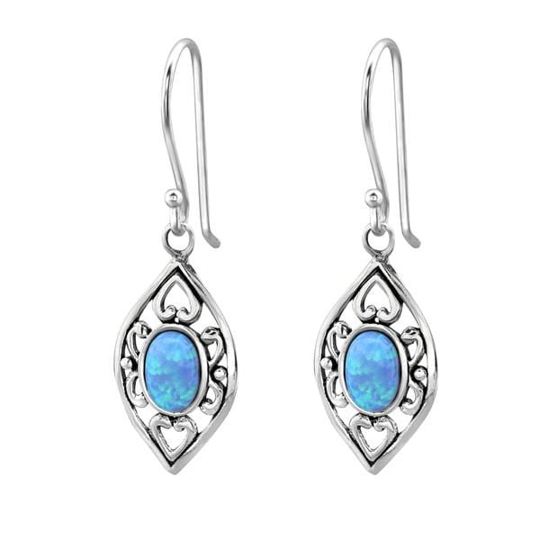 Silver Azure Opal Marquise Earrings 