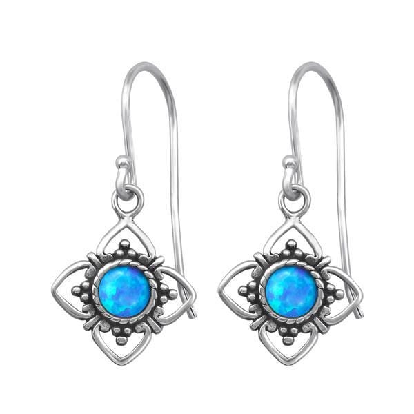 Sterling Silver Azure Opal Flower Earrings