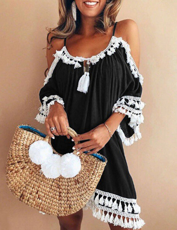 Black Tassled Boho Beach Dress B361-1 18369