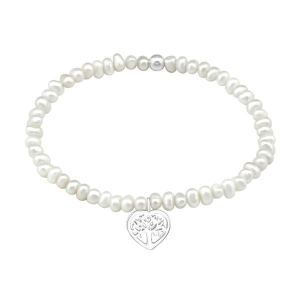 Pretty White Pearl Bracelet with  Silver Tree of Life Charm 
